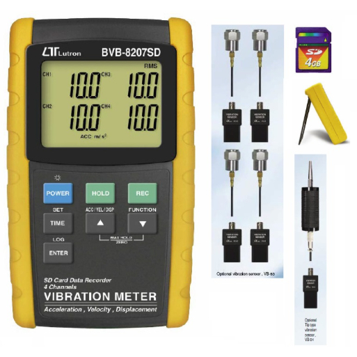 Lutron BVB8207SD 4 Channels Vibration Meter, SD Card Silicon